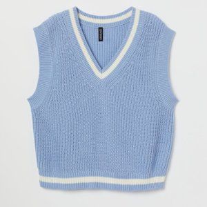 DIVIDED H&M Blue and White Rib-Knit Sweater Vest